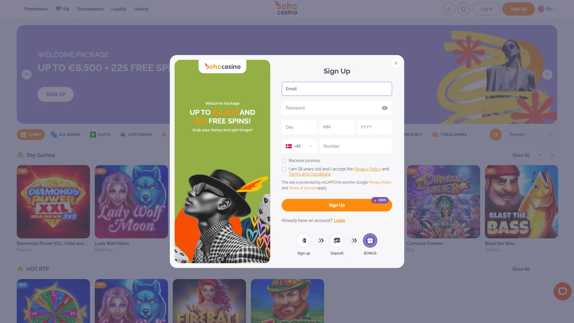 Boho Casino tilmeldingsproces